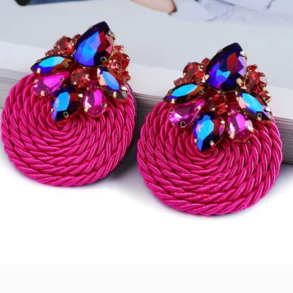 Summer Pink and Blue Statement Earrings